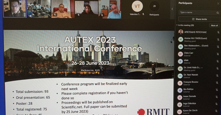 Photo of presentation for the AUTEX2023 Conference during AUTEX General Assembly at ITMA2023, Milano